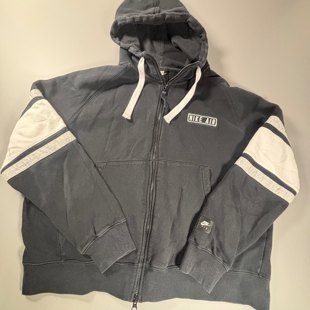 Nike Air Full‎ Zip Hoodie Sweatshirt Black White Striped Sleeves Size XL